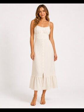 Cream Spaghetti-Strap Maxi Dress with Button Front and Ruffle Hem